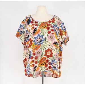 C&C CALIFORNIA / Tropical Floral 100% Linen Positively Curvy Tunic Top / Size 1X
